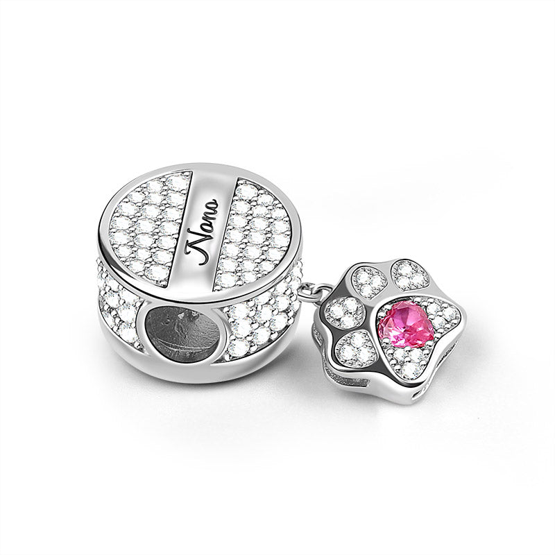 Gnoce "My Pet, My Family" Cat Dog Engravable Photo Charm Pet Paw Pendant With Cz_2
