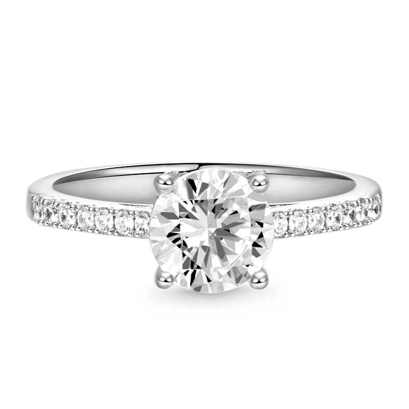 Sparkling Round Solitaire Ring 925 Sterling Silver Inlaid with Clear Gemstones_1