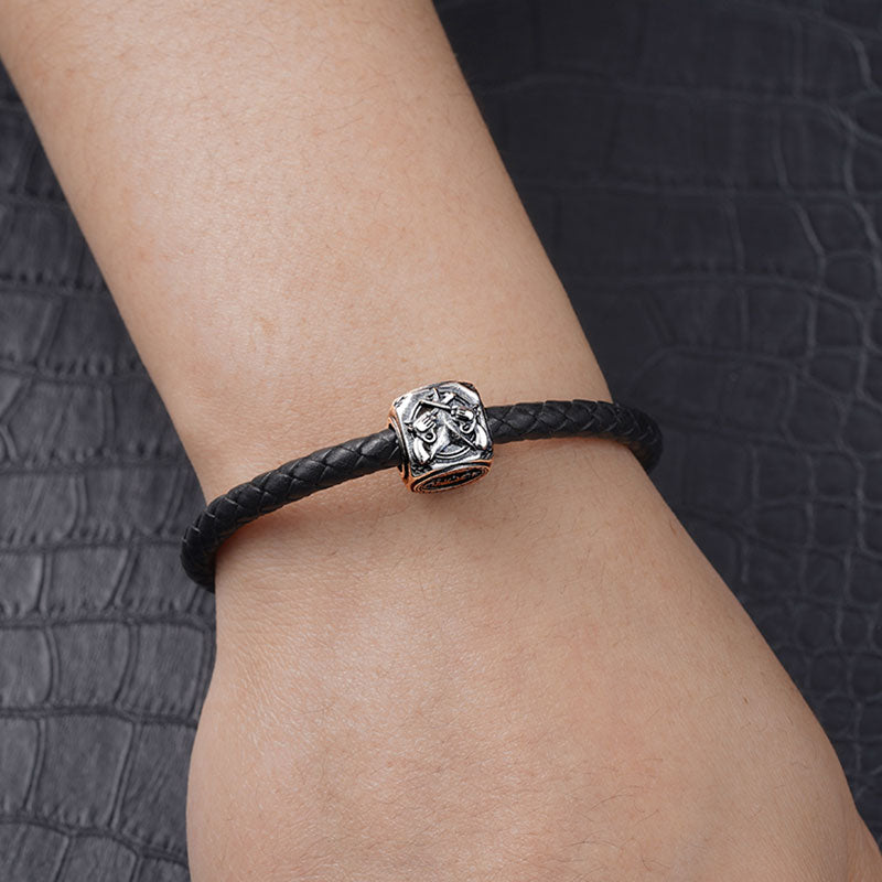 Revolver Vintage Bead S925 Sterling Silver with Gift Copper Black Leather Men's Bracelet Jewelry for Men_5