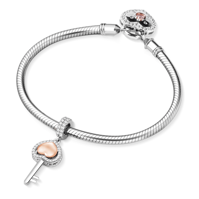 Gnoce "Open My Heart Lock" 925 Sterling Silver Heart shaped Lock and Key Bracelet For Loved One_3