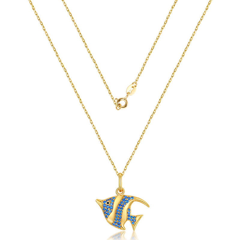 Heniochus Fish Necklace Inlaid with Shiny Spinels Gold Plated Sterling Silver Ocean Collection_2