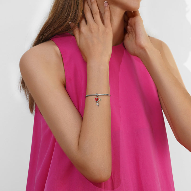 Gnoce Red Poppy Flower Pendant Dangle Charm_4