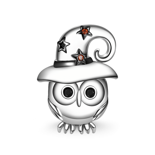 Gnoce Owl with Witch Hat Gift Charm Platinum-plated Silver Blend_1