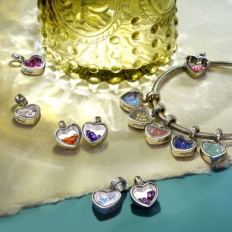 Gnoce Apr.Birthstone Heart Personalized Photo Pendant Dangle Charm_2