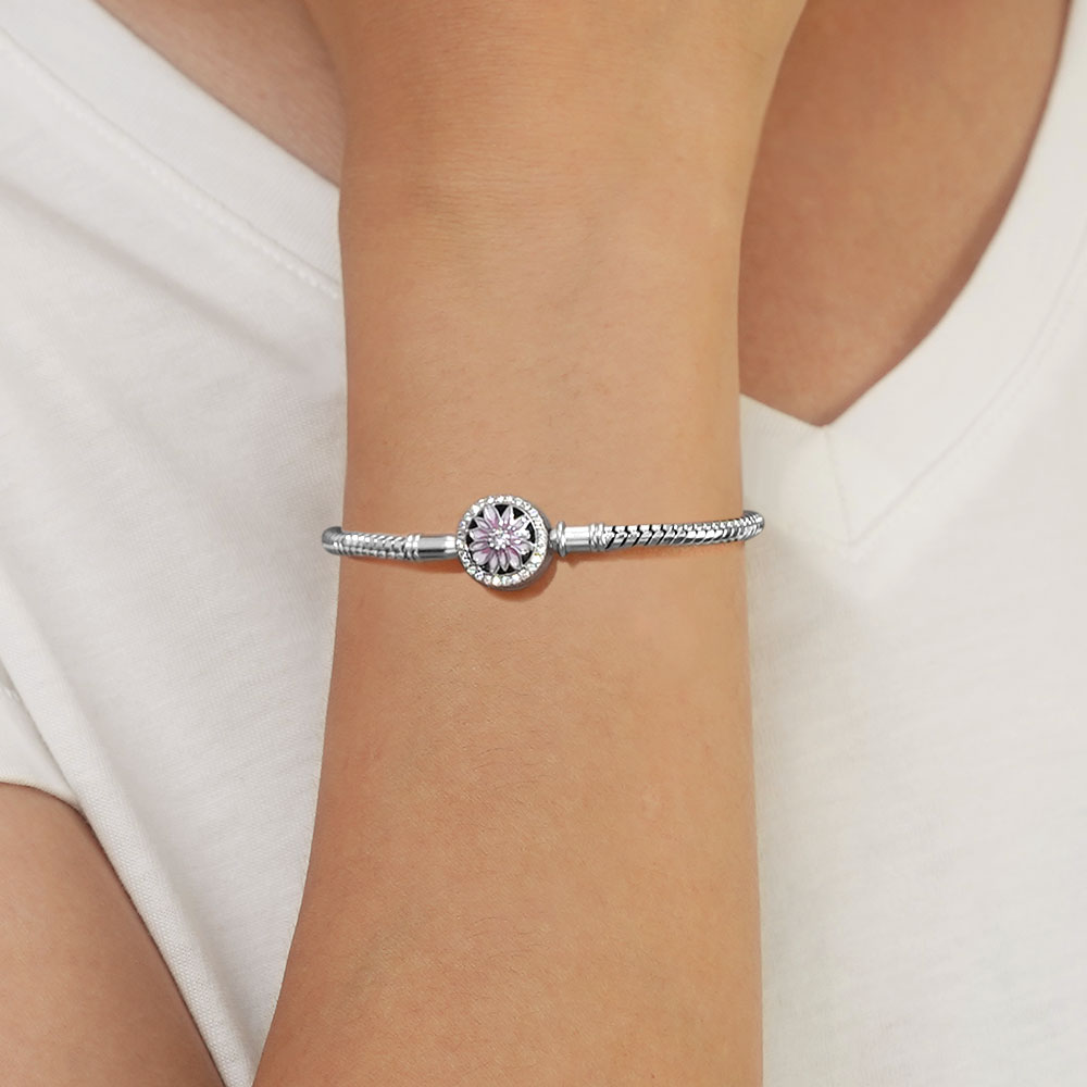 Gnoce Pink Daisy Basic Snake Chain Bracelet_5