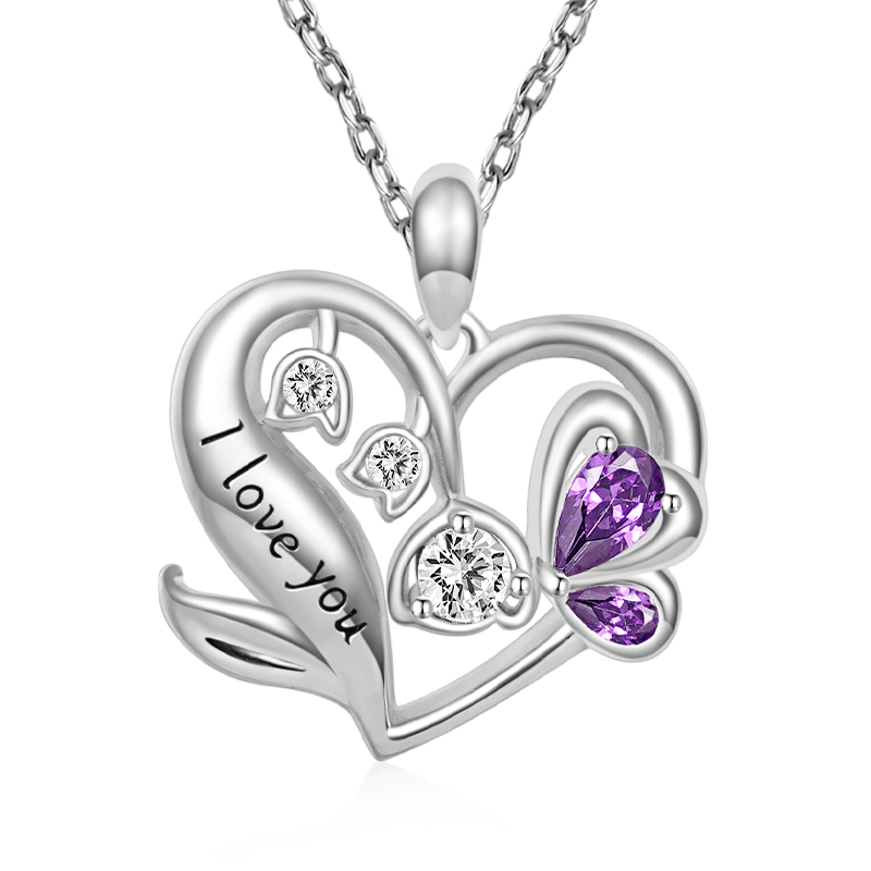 Gnoce "I Love You" Purple Flower Heart Necklace_1