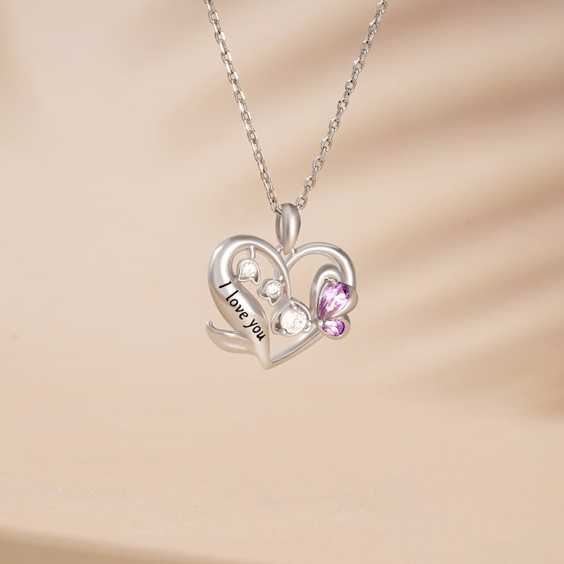 Gnoce "I Love You" Purple Flower Heart Necklace_2