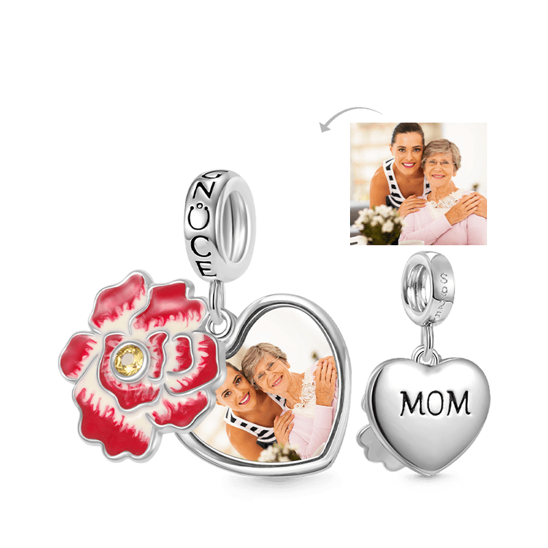 Gnoce Flower Heart Personalized Photo Double Charm Platinum-plated Silver Blend_1