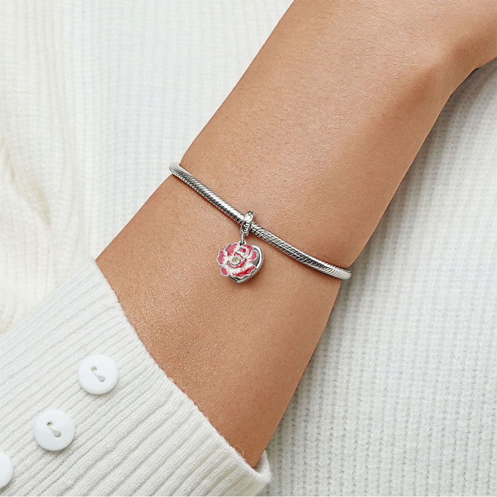 Gnoce Flower Heart Personalized Photo Double Charm Platinum-plated Silver Blend_4