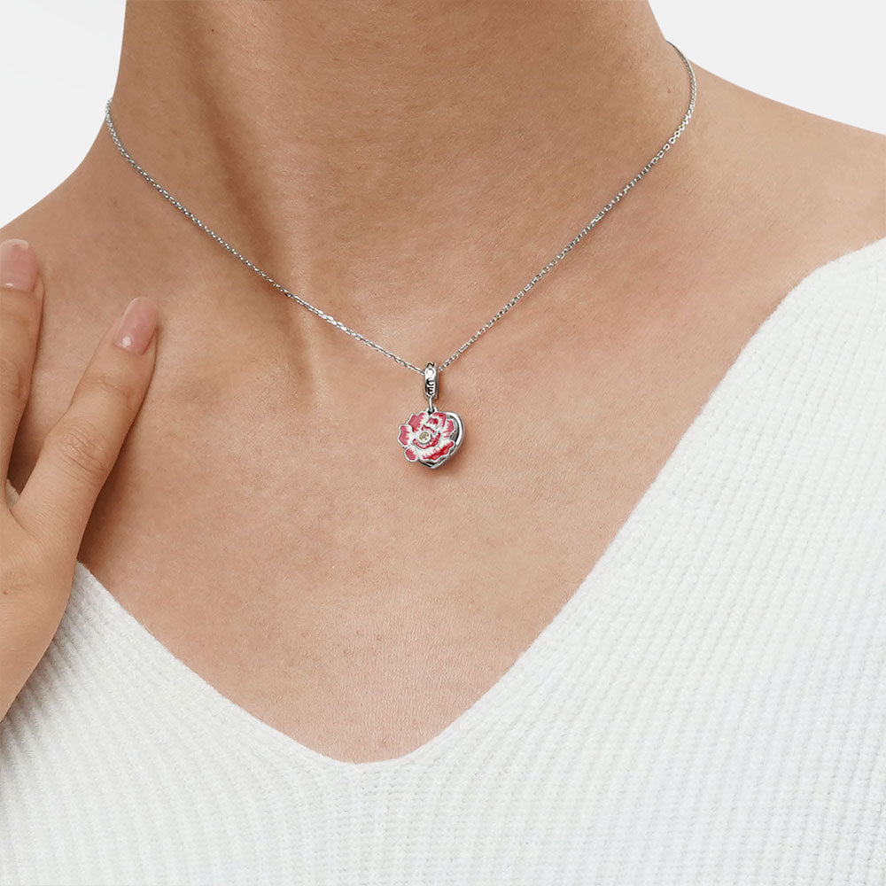 Gnoce Flower Heart Personalized Photo Double Charm Platinum-plated Silver Blend_3