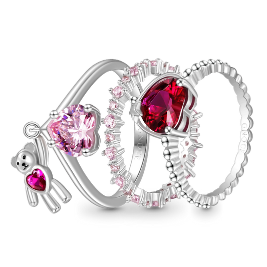 Gnoce Bear Hug Triple Pink Stackable Ring Set_1