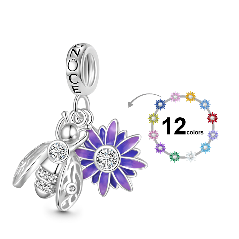 Gnoce Bee Loves Daisy Flower Birthstone Pendant Dangle Charm_1