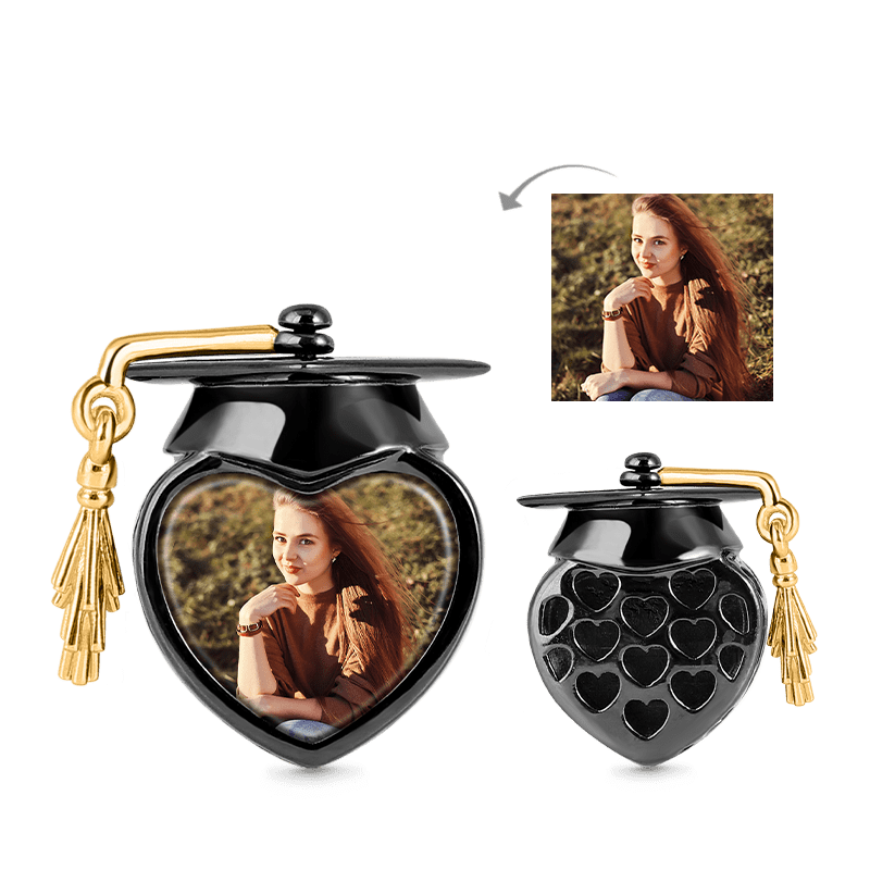 Academic Cap Photo Charm Bead 925 Sterling Silver Black and 18k Gold Plated Best Graduation Gift_1