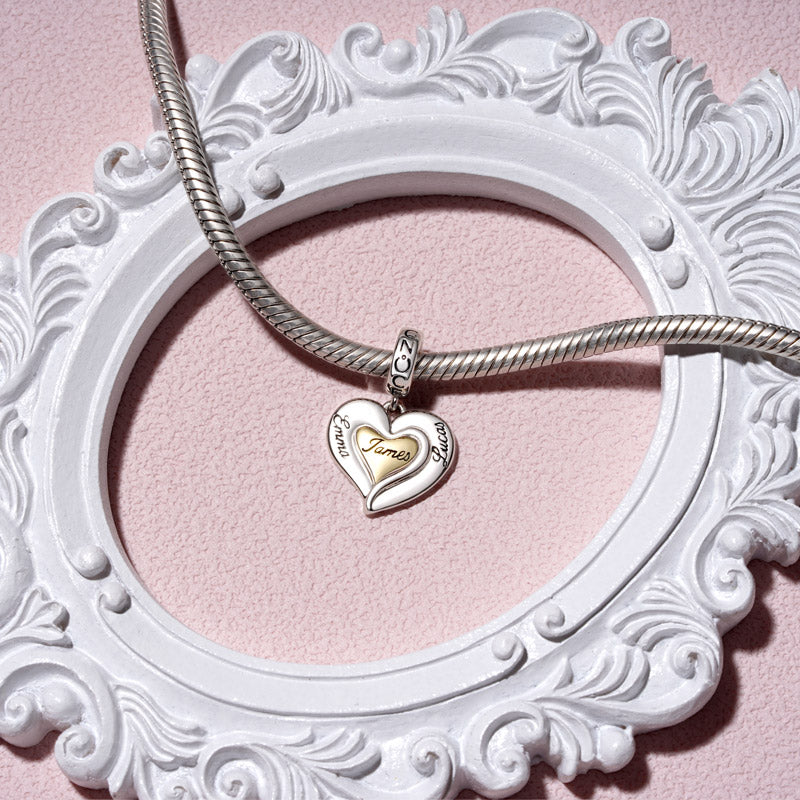 Gnoce Family Love Heart Engravable Charm Platinum-plated Silver Blend_4