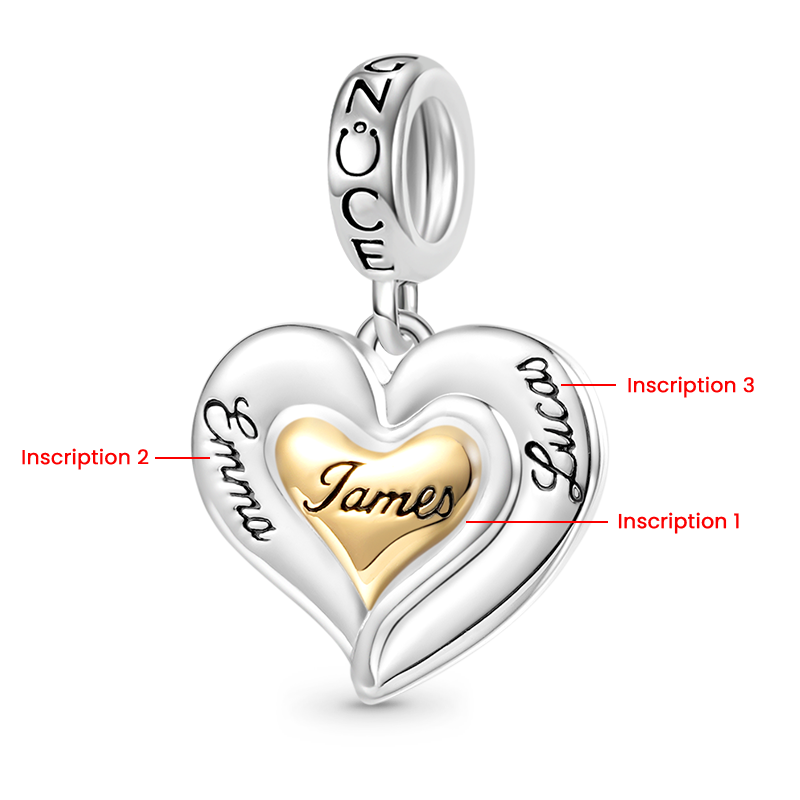 Gnoce Family Love Heart Engravable Charm Platinum-plated Silver Blend_2