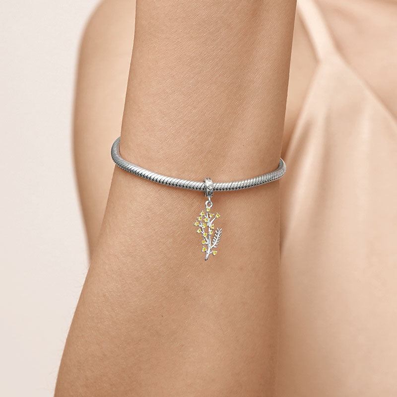 Gnoce Silver Wattle Flower Charm Platinum-plated Silver Blend_5