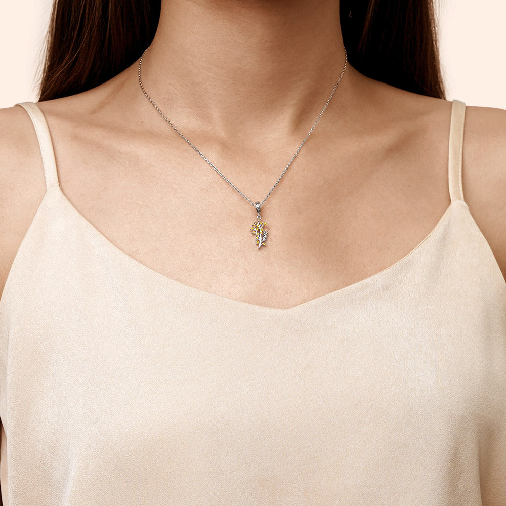 Gnoce Silver Wattle Flower Charm Platinum-plated Silver Blend_6