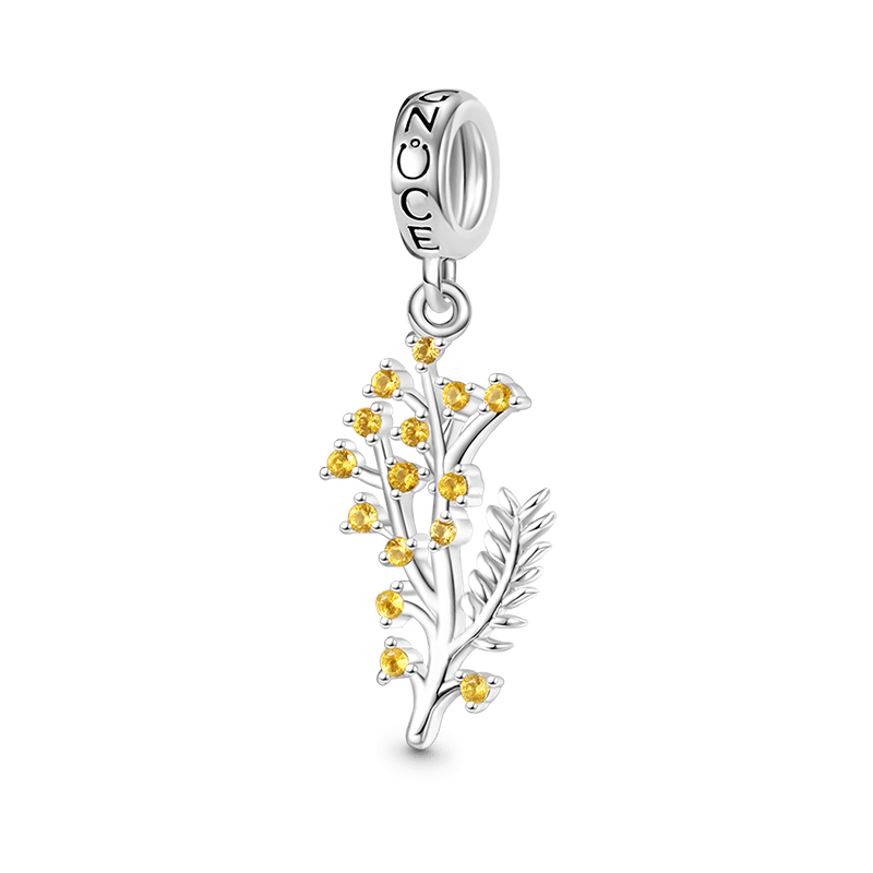 Gnoce Silver Wattle Flower Charm Platinum-plated Silver Blend_1