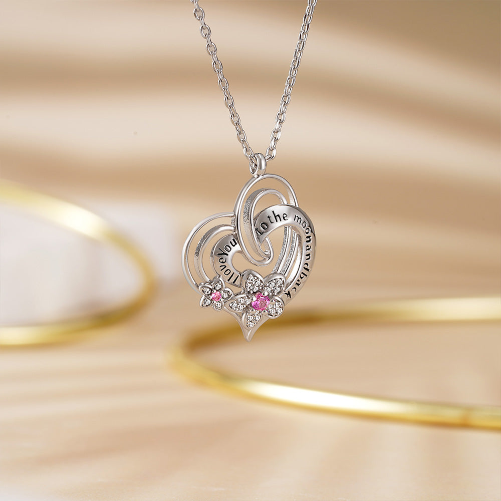Gnoce "I Love You to the Moon & Back" Flower Heart Necklace_4