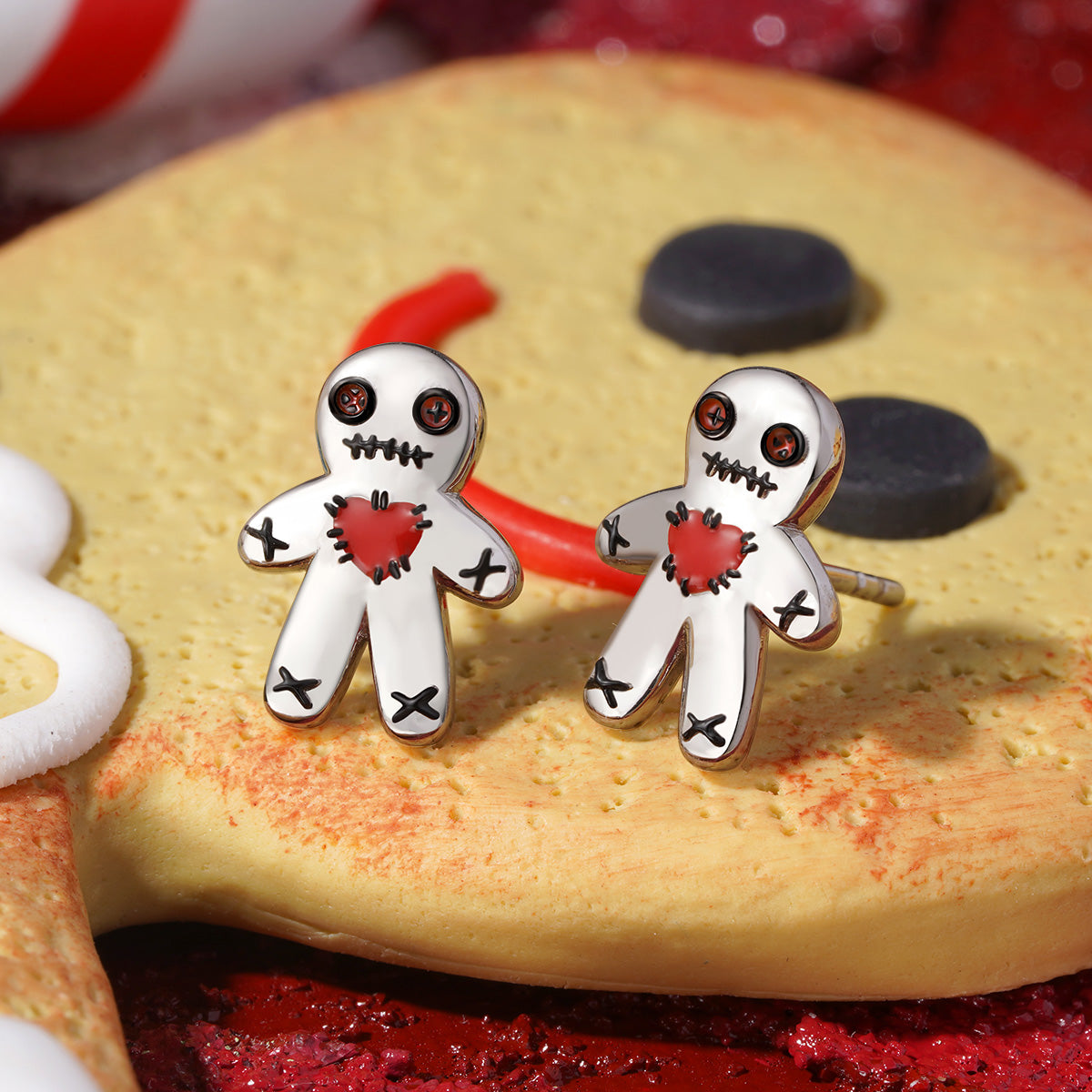 Gnoce Halloween Voodoo Doll Stud Earrings_3