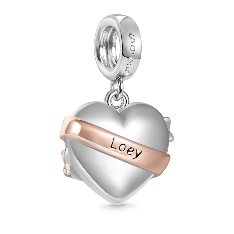 Gnoce Engravable Heart Ribbon Charm Platinum-plated Silver Blend_2