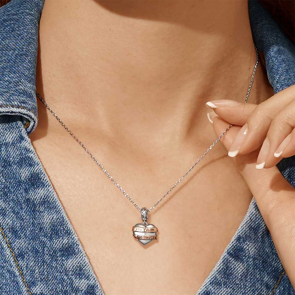 Gnoce Engravable Heart Ribbon Charm Platinum-plated Silver Blend_8