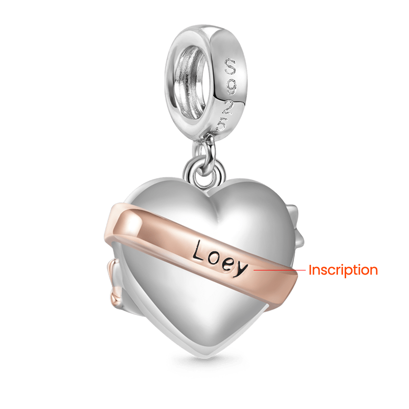 Gnoce Engravable Heart Ribbon Charm Platinum-plated Silver Blend_3