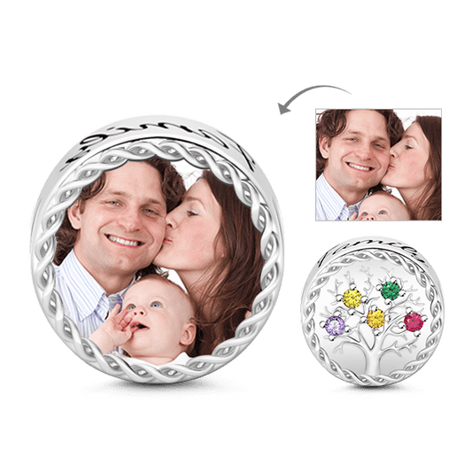 Gnoce "Song of Family" Made of 925 Sterling Silver Studded Colorful Sparkling And Charming Stones Family Tree Photo Charm_1