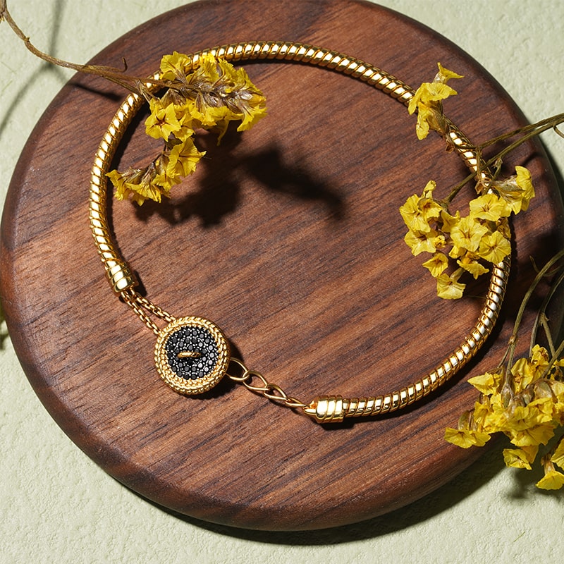 Gnoce Black Button Basic Snake Chain Bracelet_3