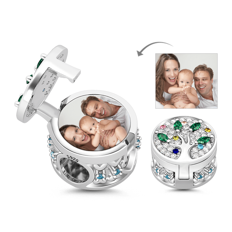Gnoce Family Tree Magnetic Locket Photo Charm Platinum-plated Silver Blend_1