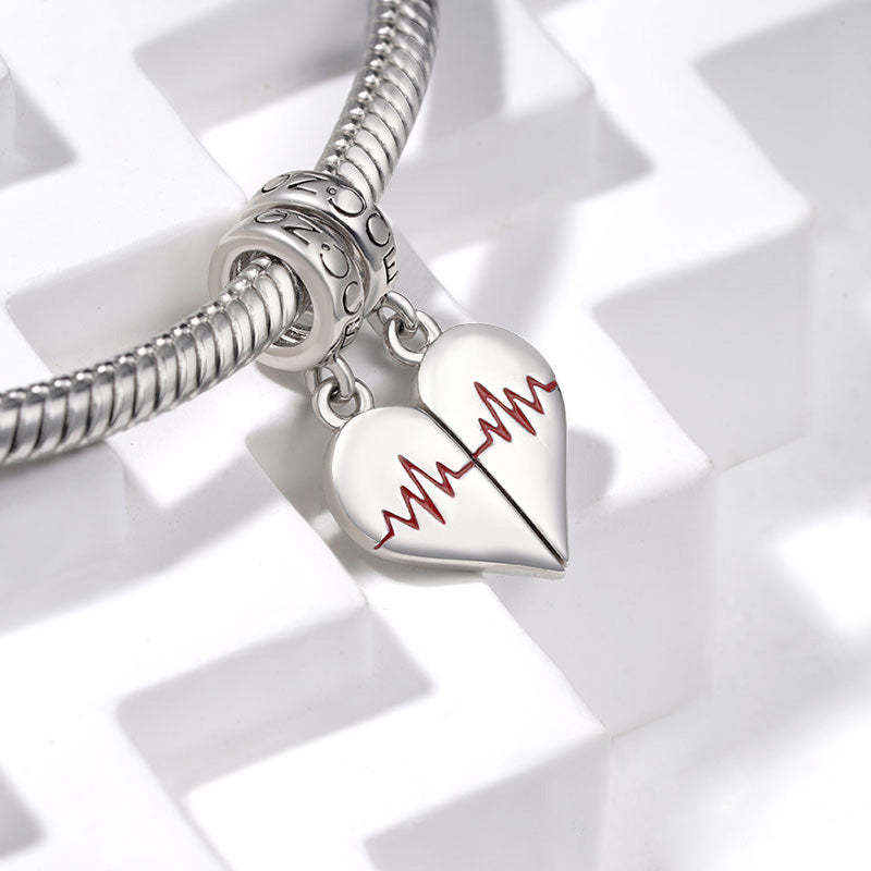 Gnoce Engravable Heart Couple's EKG Pendant Dangle Charm_4