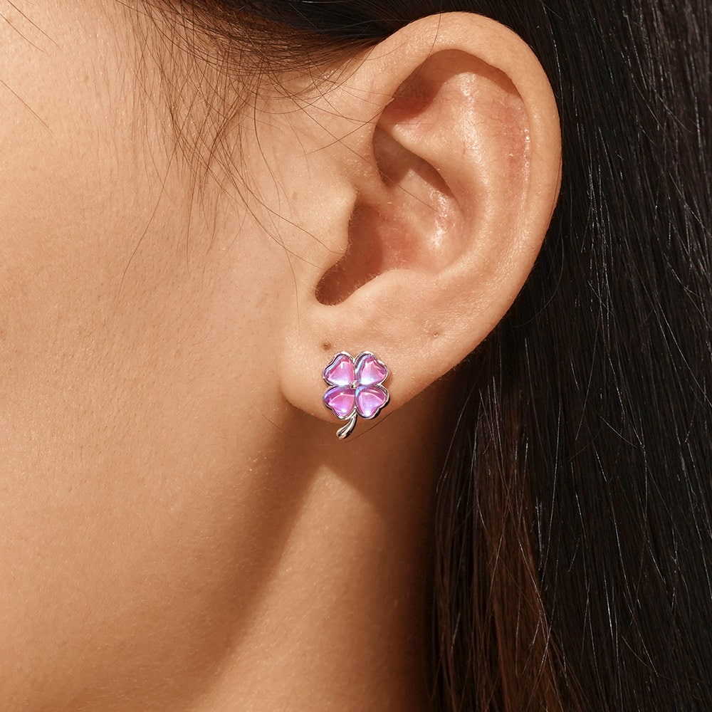 Gnoce Dazzling Colorful Lucky Clover Stud Earrings_5