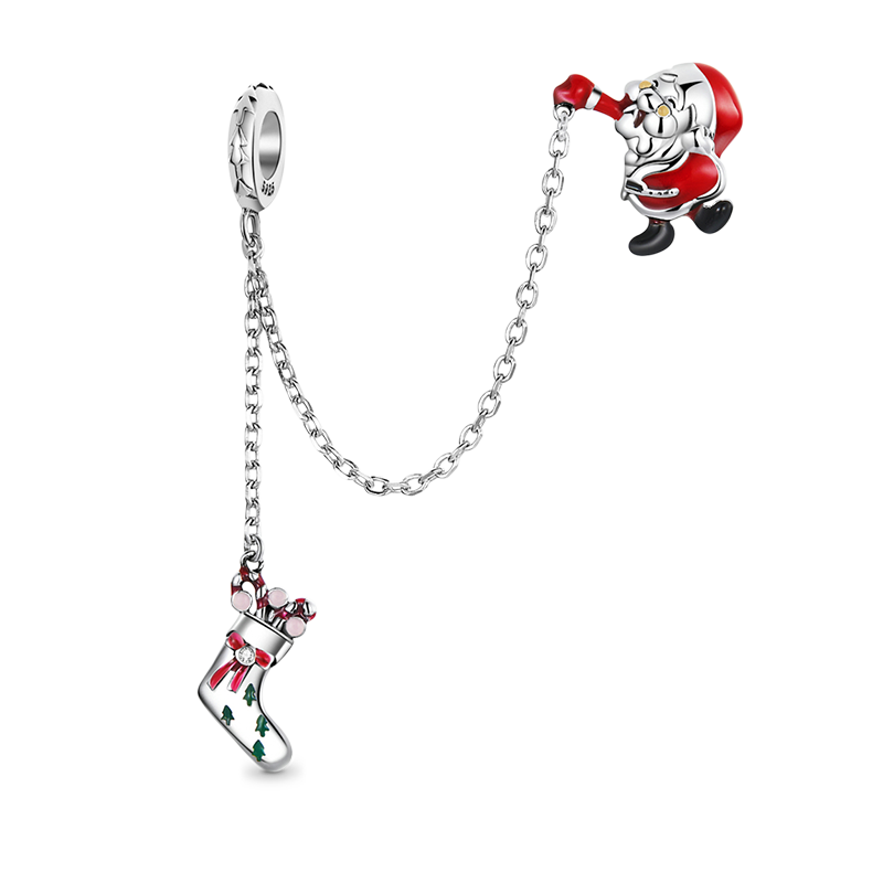 Santa & Christmas Stocking Chain Connecting Pendant Dangle Charm 925 Sterling Silver_1