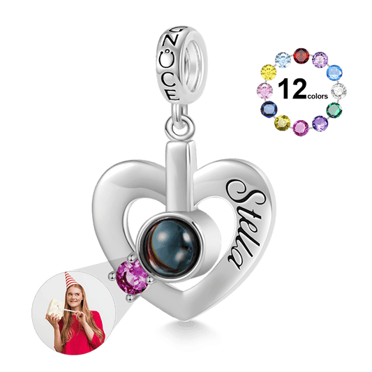 Gnoce Birthstone Heart Engravable Projection Photo Pendant Dangle Charm_1