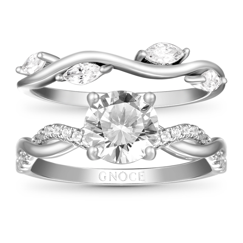 Gnoce Crossover Curved Diamond Stackable Ring Set_1