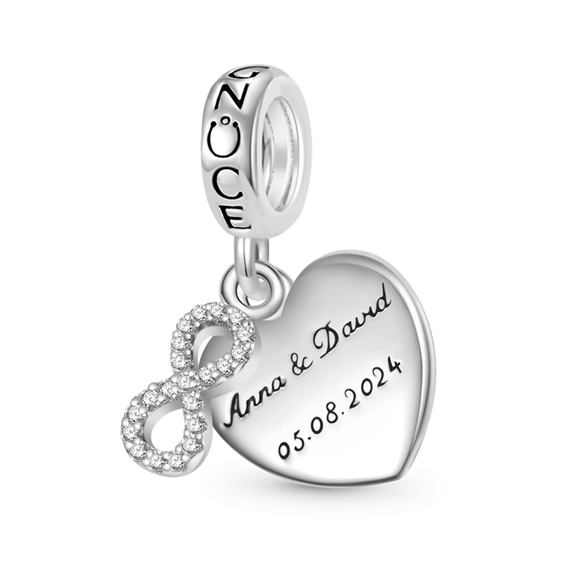Gnoce Engravable Wedding Date Infinite Love Charm Platinum-plated Silver Blend_1