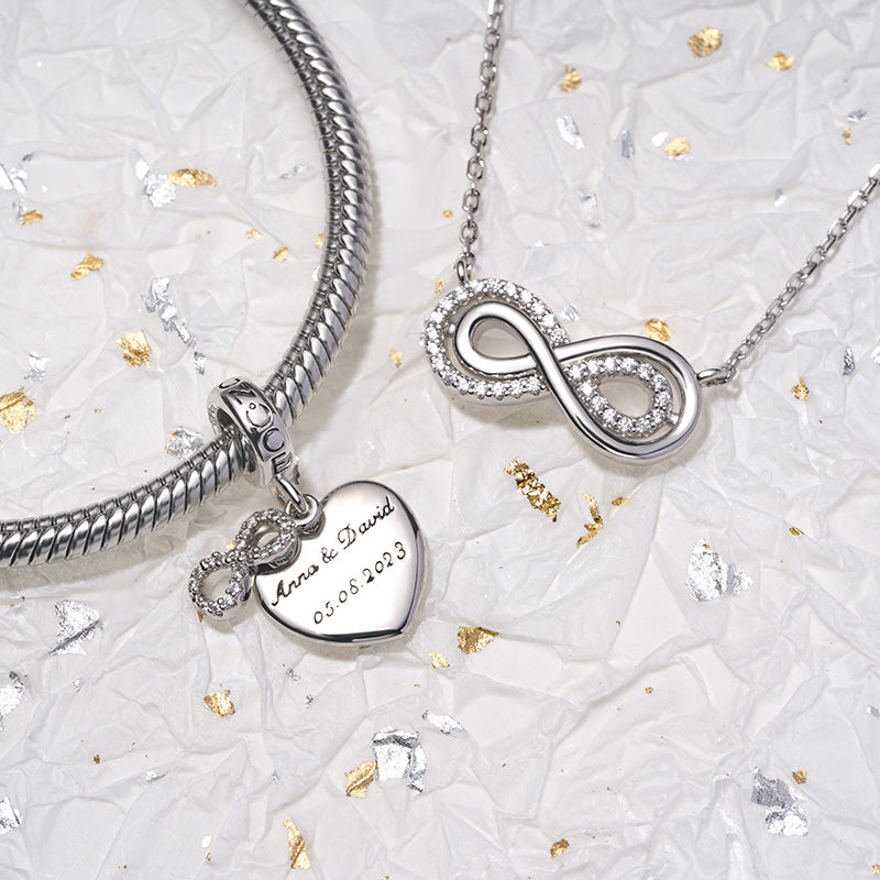 Gnoce Engravable Wedding Date Infinite Love Charm Platinum-plated Silver Blend_3
