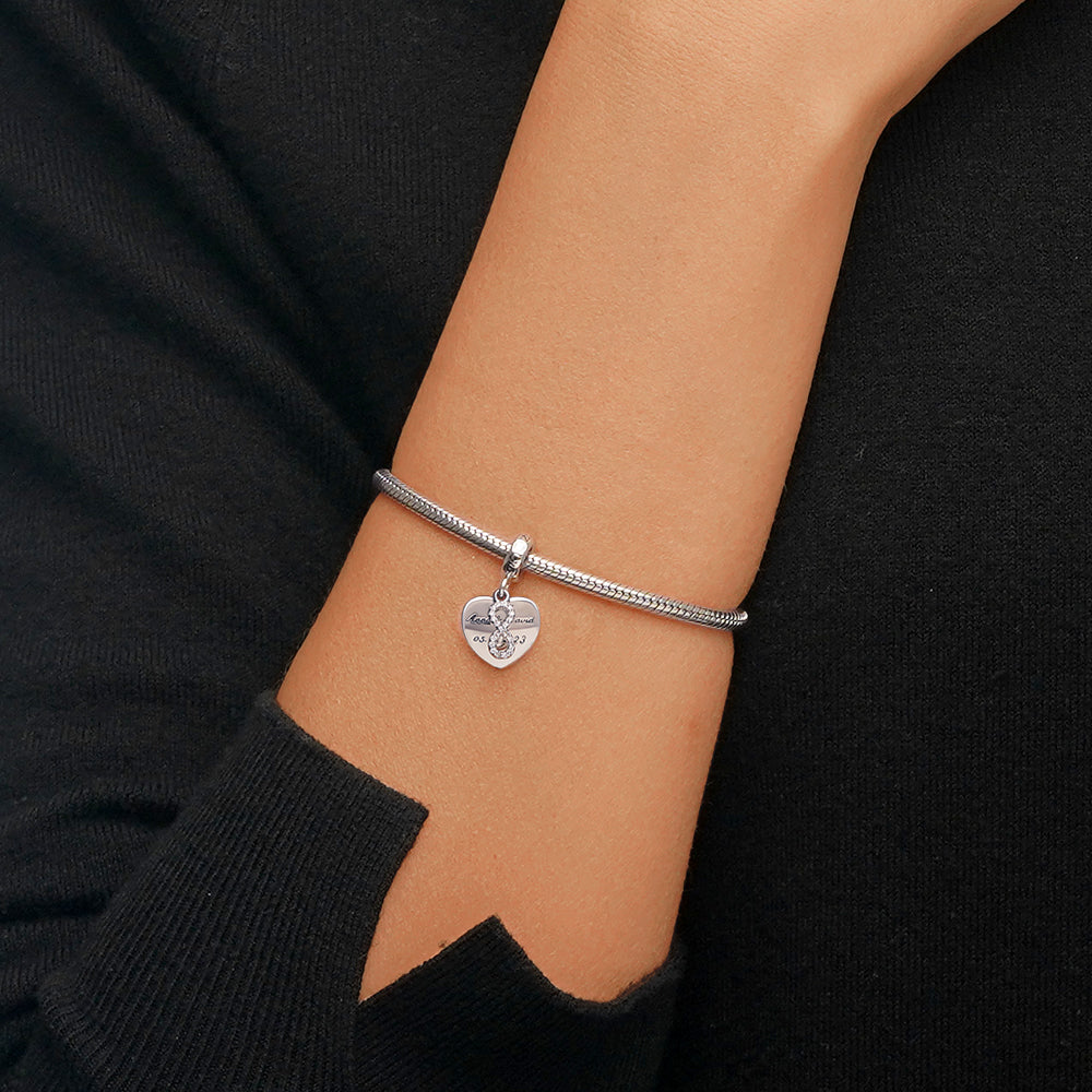 Gnoce Engravable Wedding Date Infinite Love Charm Platinum-plated Silver Blend_4