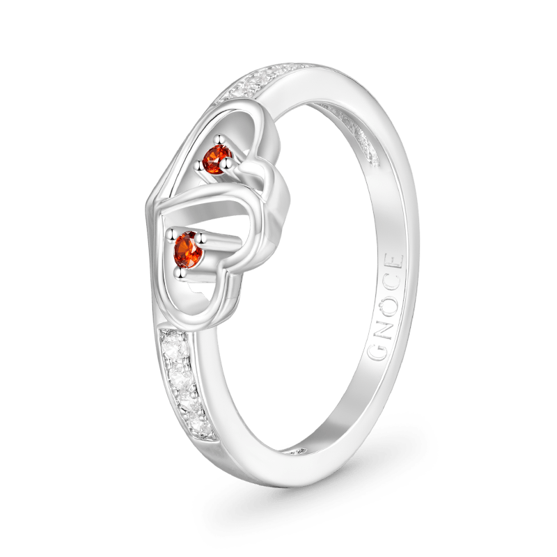 Gnoce Personalised Double Heart Birthstone Ring_3