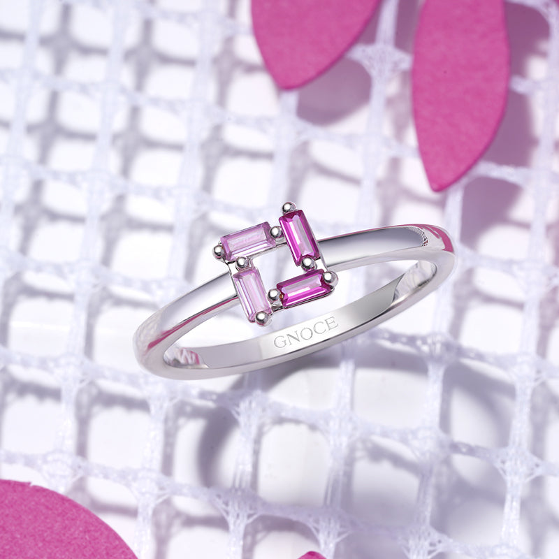 Gnoce Rectangular Flat Cut Pink Ring_3