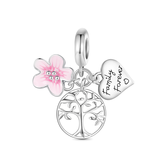 Gnoce Pink Flower Tree of Life Heart Triple Pendant Dangle Charm_1