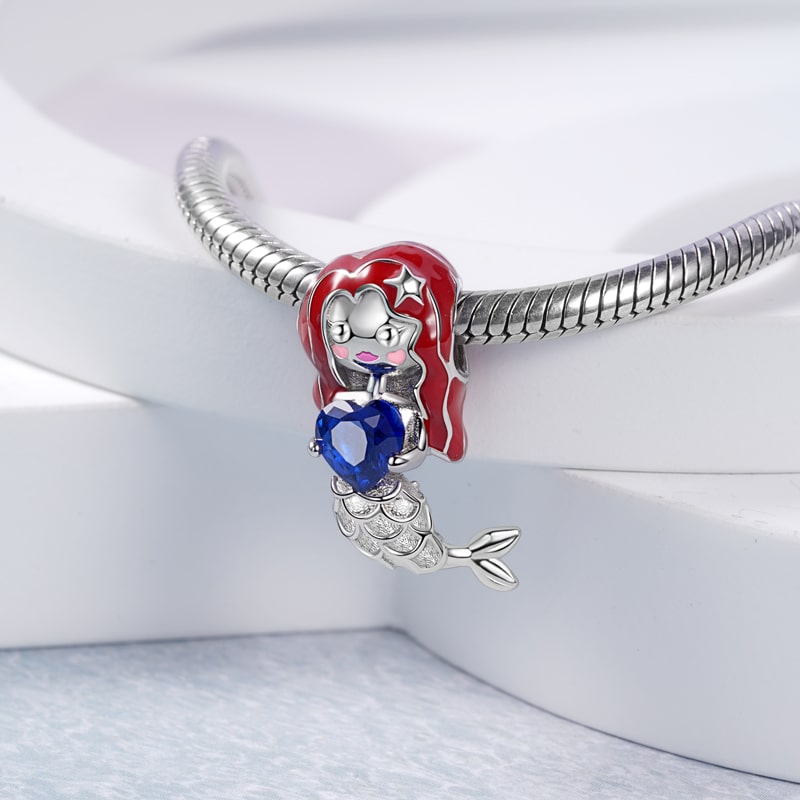 Mermaid with Heart of the Ocean Charm Bead Sterling Silver_2