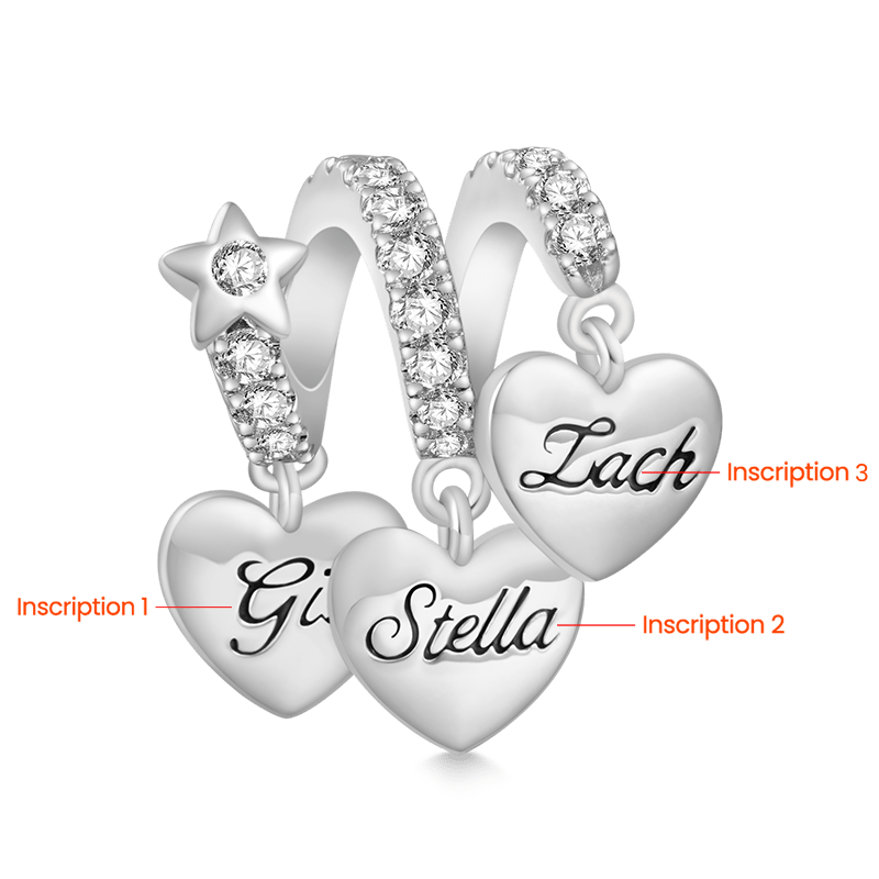 Gnoce Engravable Three Hearts Family Birthstone Pendant Dangle Charm_4