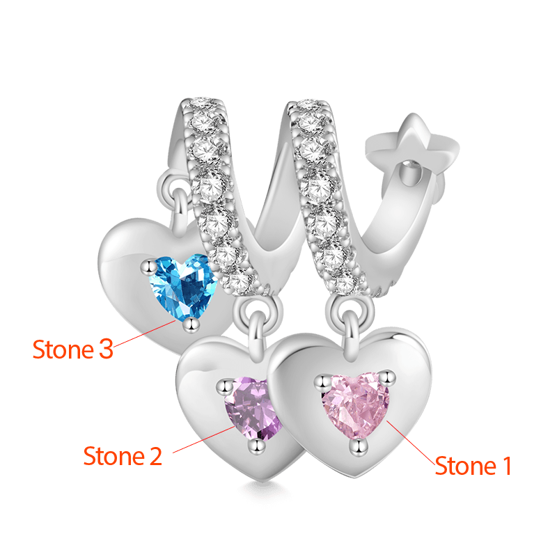 Gnoce Engravable Three Hearts Family Birthstone Pendant Dangle Charm_3