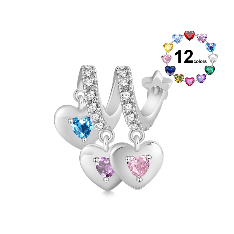 Gnoce Engravable Three Hearts Family Birthstone Pendant Dangle Charm_1