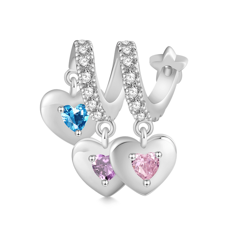 Gnoce Engravable Three Hearts Family Birthstone Pendant Dangle Charm_2
