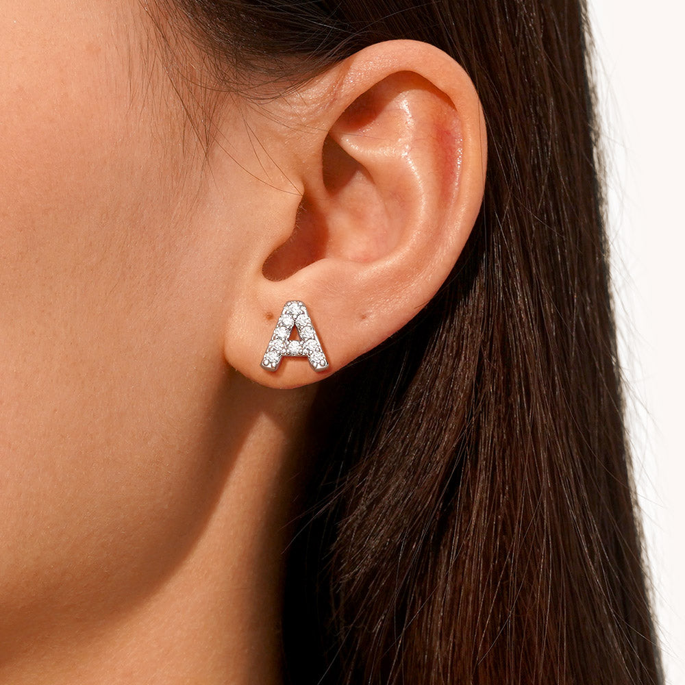 Gnoce Personalized Diamond Initial Letter Stud Earrings_4