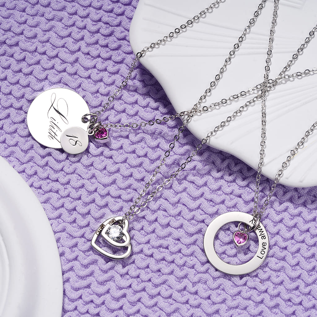 Gnoce Valentine's Day Gift Double Love Engravable Necklace_5