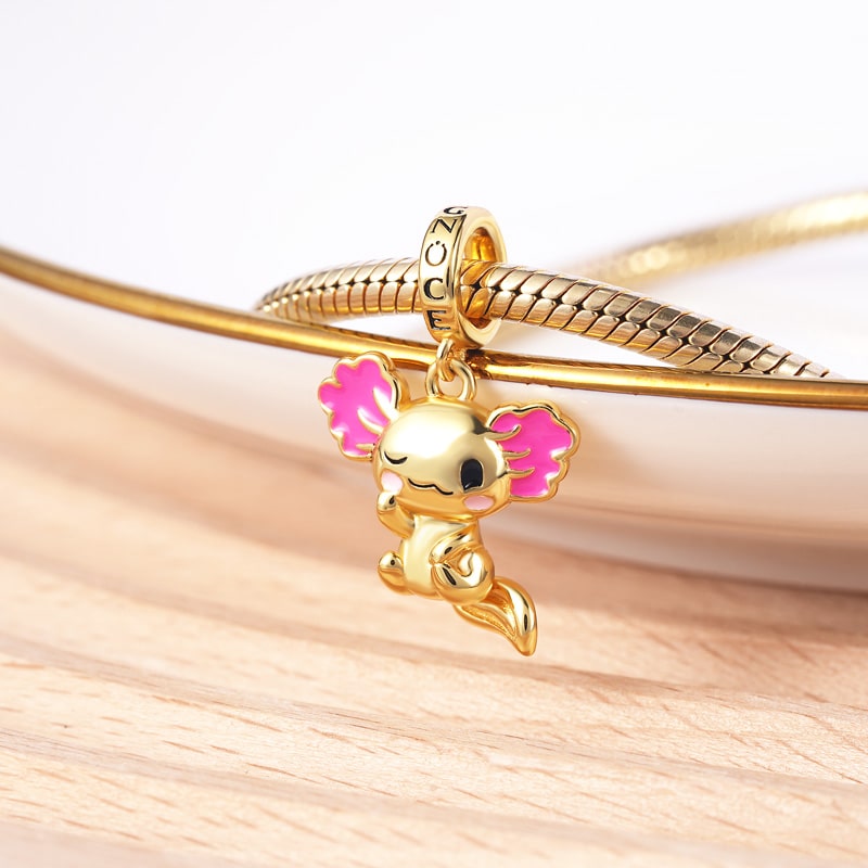 Cute Mexican Axolotl Pendant Dangle Charm 925 Sterling Silver 18K Gold Plated_2