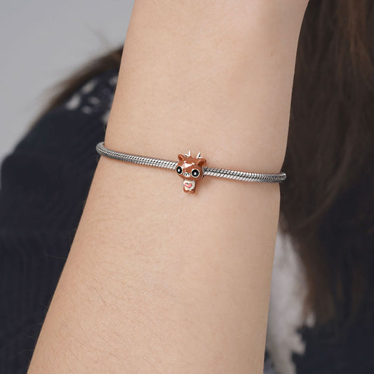 Cute Deer Charm Bead 925 Sterling Silver with Colorful Enamels_3